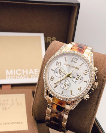 Michael Kors White Dial Chronograph Analog Diamond Dial Women's Watch