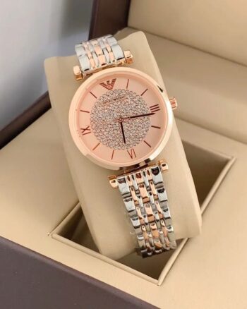 Emporio Armani Rose Gold Dial Diamond Studded Watch For Women