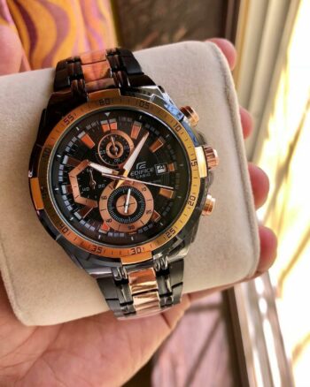 Edifice Chronograph Black And Rose Gold Metal Belt Watch For Men