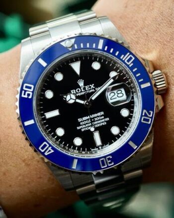 Rolex Submariner Silver Metal Strap With Blue Bezel Men's Watch