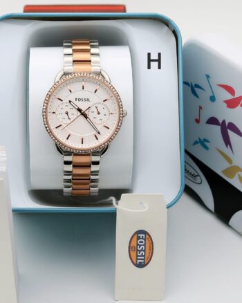 Fossil White Dial Silver And Rose Gold Metal Belt Women’s Watch