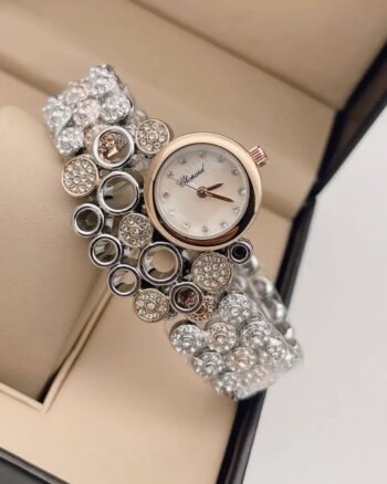 Chopard Rose Gold and Silver  Diamond Studded  White Dial Watch For Women