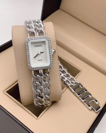 Chanel Swiss Made White Dial Silver Chain Strap Watch For Women