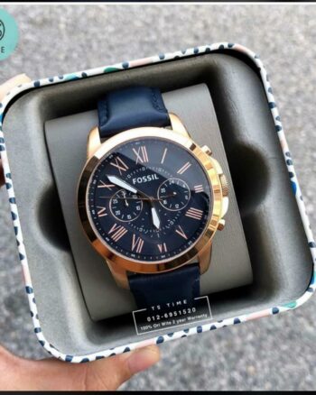 Fossil Navy Blue Leather Belt Men's Watch In Gold