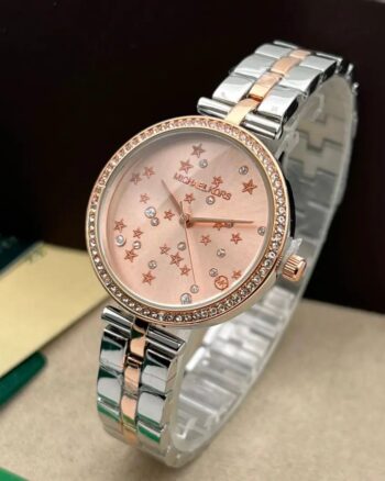 Michael Kors Diamond Studded Metal Belt Watch For Women