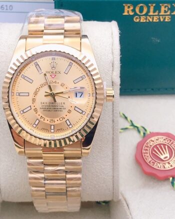 Marvellous Rolex Gold Dial Metal Belt Analog Quartz Movement For Men