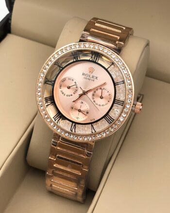 Rolex Rose Gold Dial Metal Belt Party Wear Women’s Watch