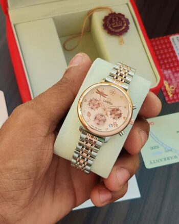 Omega Rose Gold Bezel Metal Belt Chronograph Watch For Women