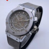 Hublot Grey Dotted Dial Analog Quartz Chronograph Leather Belt Men's Watch