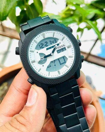 Fossil Full Matt Black Analog And Digital Metal Belt Watch For Men