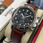 Tissot Black Dial Leather Belt Watch For Men