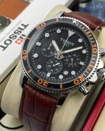 Tissot Black Dial Leather Belt Watch For Men