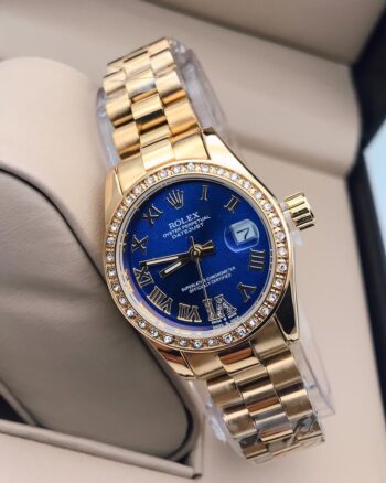Rolex Blue Dial Gold Metal Strap Women’s Watch