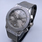 Hublot Grey Dial Chronograph Analog Quartz Leather Belt Men's Watch