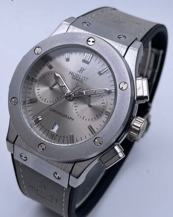 Hublot Grey Dial Chronograph Analog Quartz Leather Belt Men's Watch