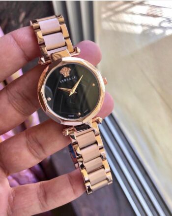 Versace Gold Metal Strap Black Dial Women's Watch