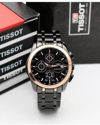 Luxurious Tissot Gold Bezel Black Metal Belt Chronograph Men's Watch