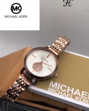 Michael Kors White Dial Rose Gold Strap Diamond Watch For Women