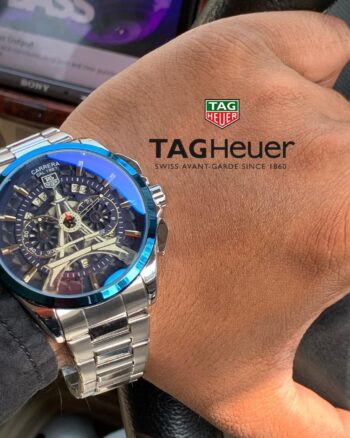 Stylish Tagheuer Silver Metal Strap Chronograph Men's Watch