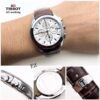 Tissot Brown Leather Strap Silver Bezel Watch For Men