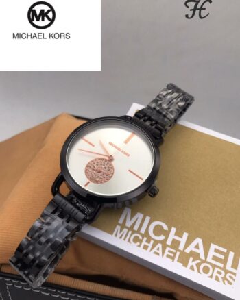Michael Kors Black Metal Strap Diamond Watch For Women