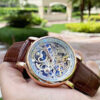 Patek Philippe Autometic Analog Quartz Brown Leather Belt Men's Watch