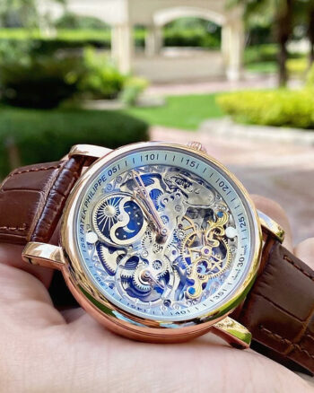 Patek Philippe Autometic Analog Quartz Brown Leather Belt Men's Watch