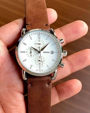 Fossil White Dial Brown Leather Belt For Men's Watch