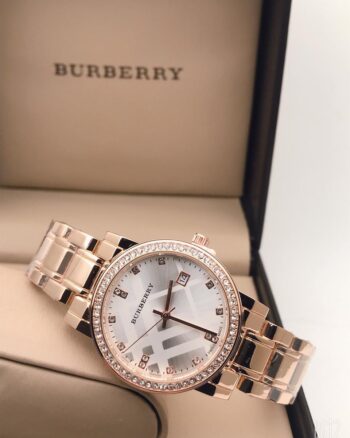 Burberry White Dial Diamond Stud Analog Quartz Chain Metal Women Watch