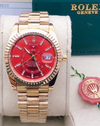Stylish Rolex Red Dial Metal Belt Analog Quartz Movement For Men's watch