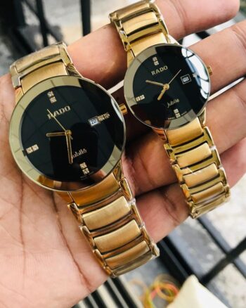 Round Luxury Premium Rado Gold Black Couple Watch