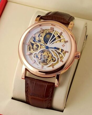 Patek Philippe Skeleton Men's Swiss Automatic Watch In Brown Belt