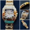 Luxury Cartier Transparent Square Gold Dial Quartz Analog Men's Watch