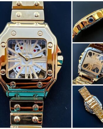 Luxury Cartier Transparent Square Gold Dial Quartz Analog Men's Watch