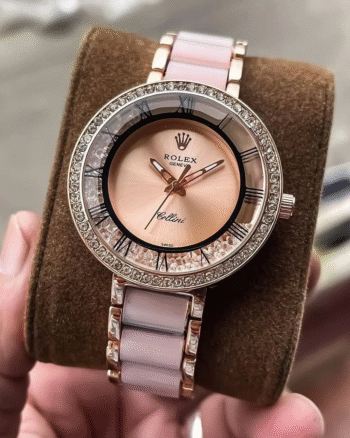 Rolex Rose Gold Dial Metal Strap Women's Watch For Gift