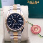 Spectacular Rolex Black Dial Metal Belt Watch For Men