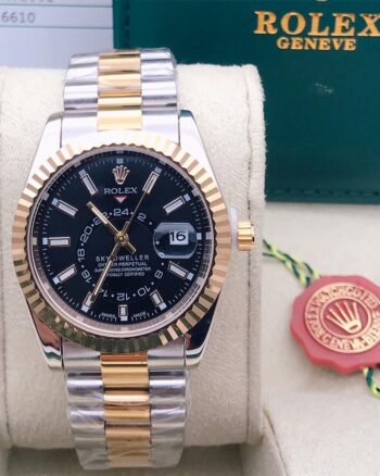 Spectacular Rolex Black Dial Metal Belt Watch For Men