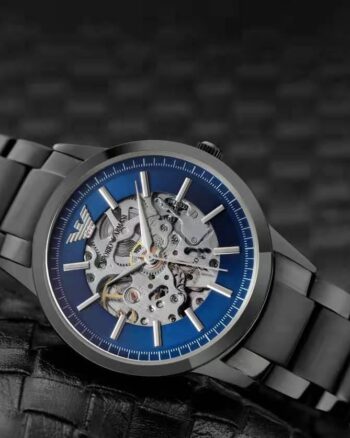 Emporio Armani Automatic Transparent Black Metal Strap Men's Watch