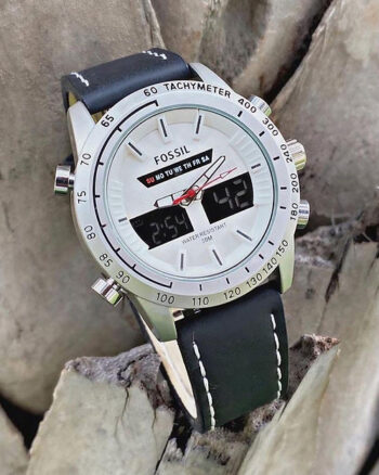 Fossil  Stylish White Dial Chronograph Leather Belt Timening Analog Men's Watch