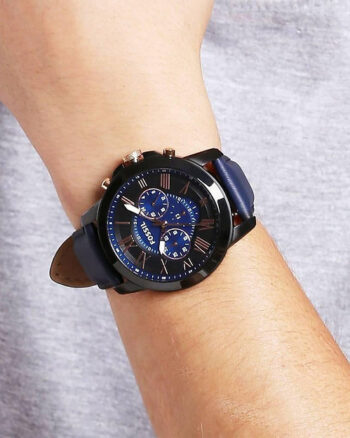 Fossil Chronograph Black-Blue Dial Leather Belt Analog Men's Watch