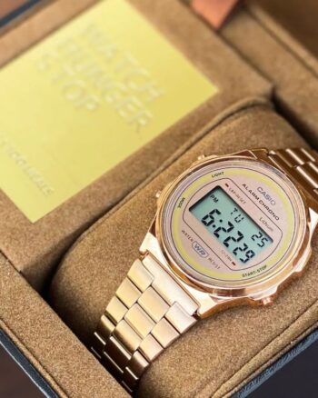 Casio Alarm Chrono Rose Gold Metal Belt Digital Watch For Men
