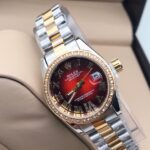 Rolex Red Dial Silver And Gold Metal Strap Women’s Watch