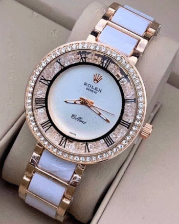 Rolex White Dial Metal Belt Party Wear Diamond Studded Women’s Watch