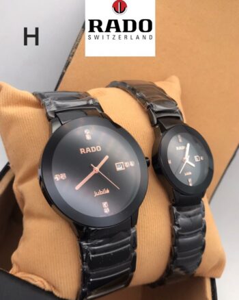 Rado Jubile Black Strap Gold Dial Couple Watch