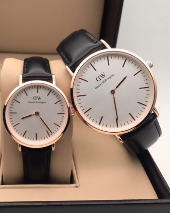 Daniel Wellington White Dial Leather Belt Couple Watch