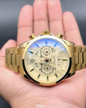 Premium Gold Metal Belt Tagheuer Chronograph Men's Watch