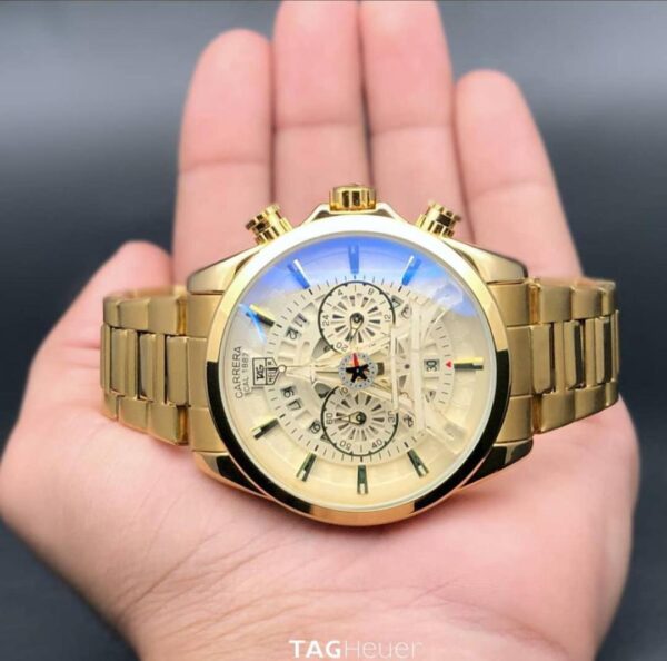 Premium Gold Metal Belt Tagheuer Chronograph Men's Watch