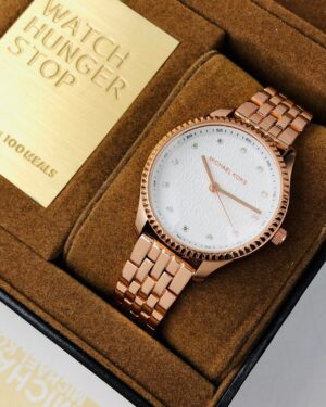 Michael Kors White Dial Rose Gold Metal Belt Women’s Watch