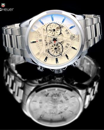 Trendy Fashionable Tagheuer Silver Metal Belt Chronograph Men's Watch