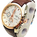 Tissot Brown Lather Strap & Black Dial Watch For Men